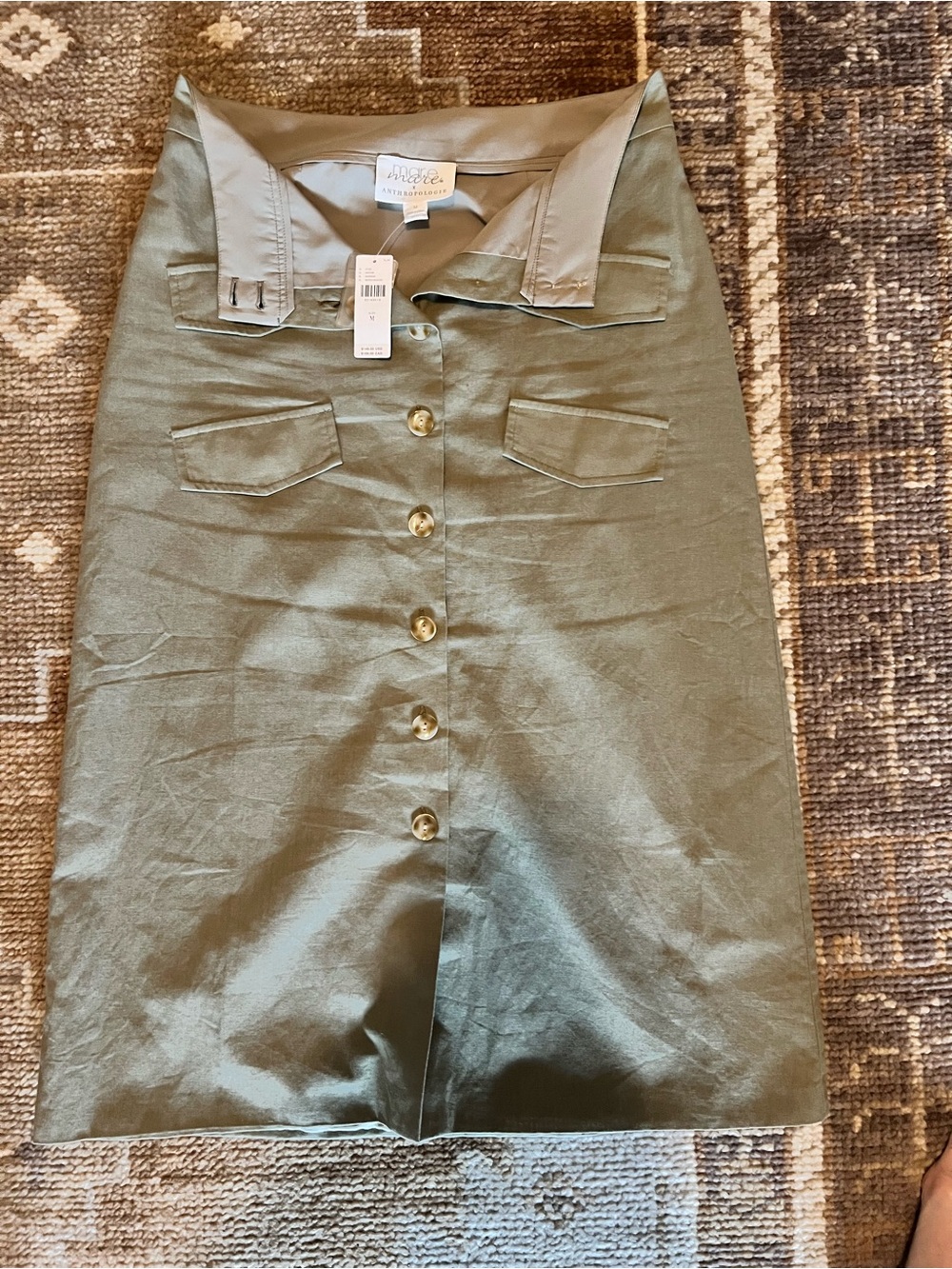 Anthropologie Olive Green Button-Front Pencil Skirt